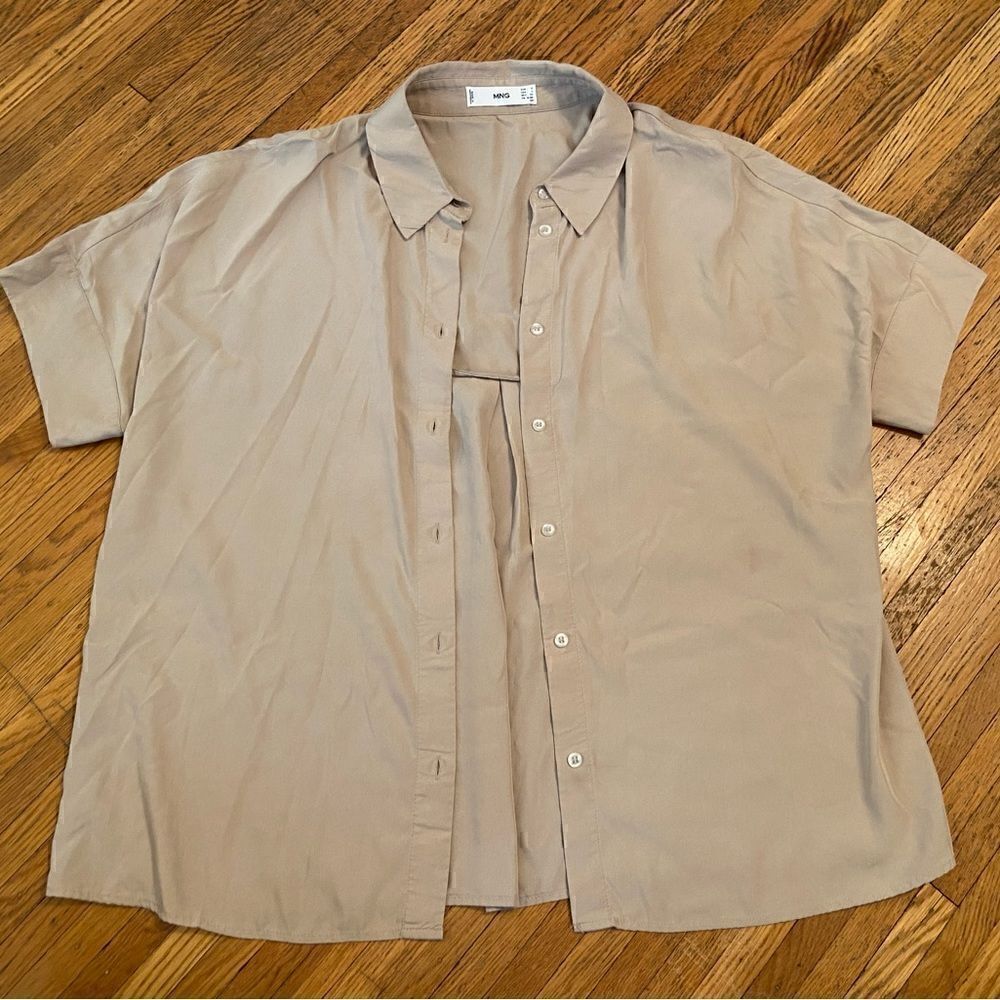 Mango (MNG) Aritzia tan/beige oversized short sleeve button down shirt